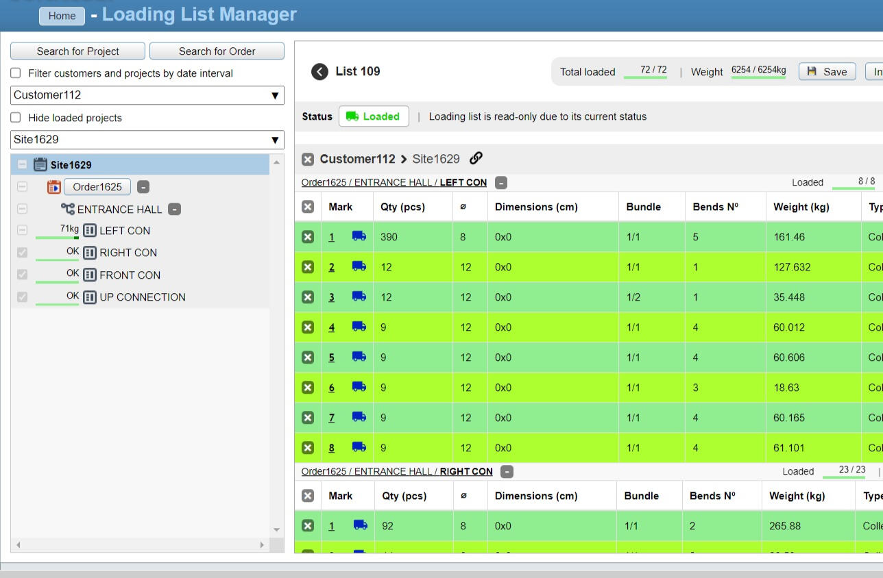 Tool Loading. List RebarSoft - Production management software for steel reinforcement